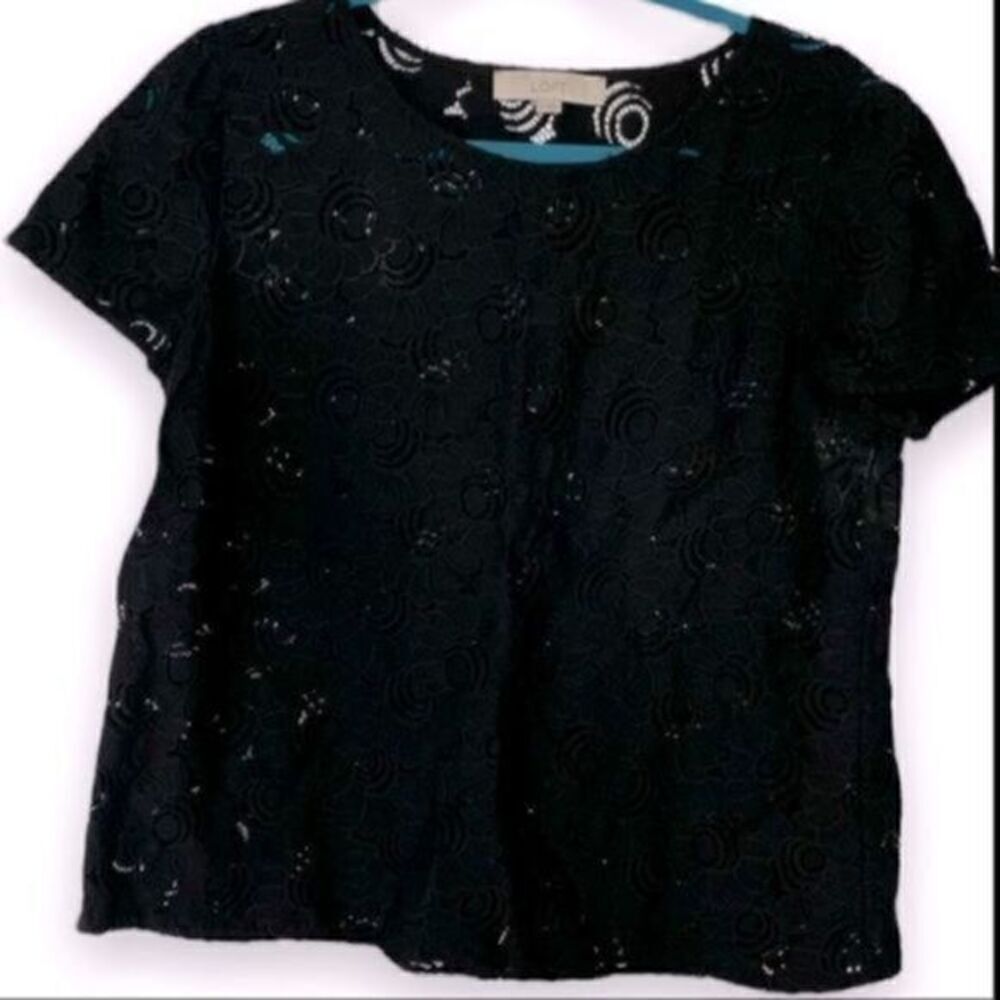Ann Taylor Loft Black Lace Blouse Black L